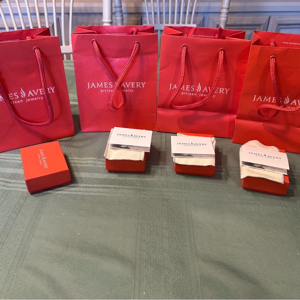 James Avery Bag & Box Lot 4 bags, 4 boxes, 3 sets of cloth bags w/ card